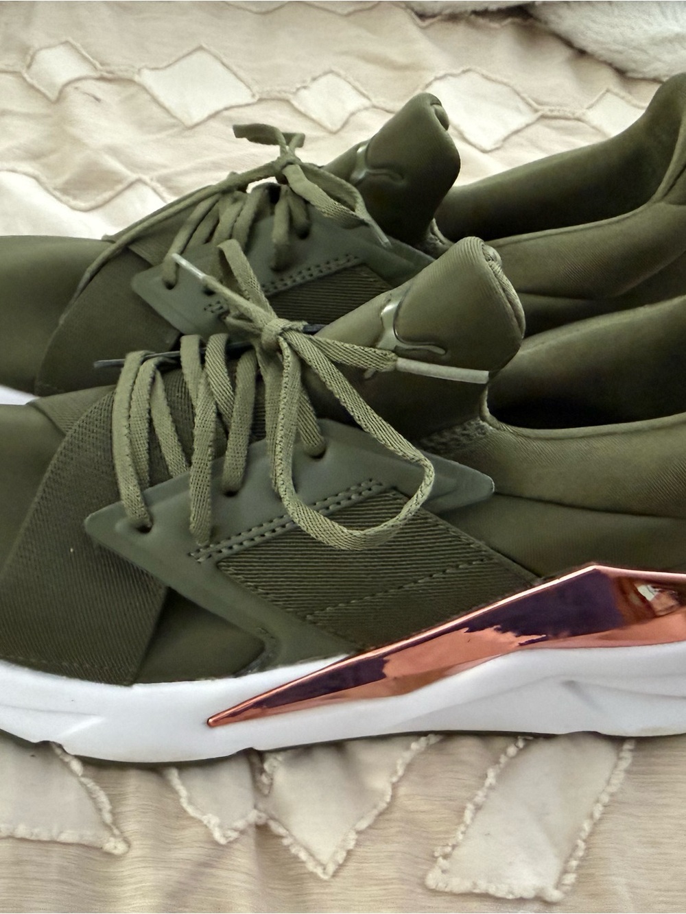 Puma Olive Green Sneakers with Rose Gold Accent